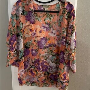 Ambiance Women's Floral Kimono Top - Orange and Purple